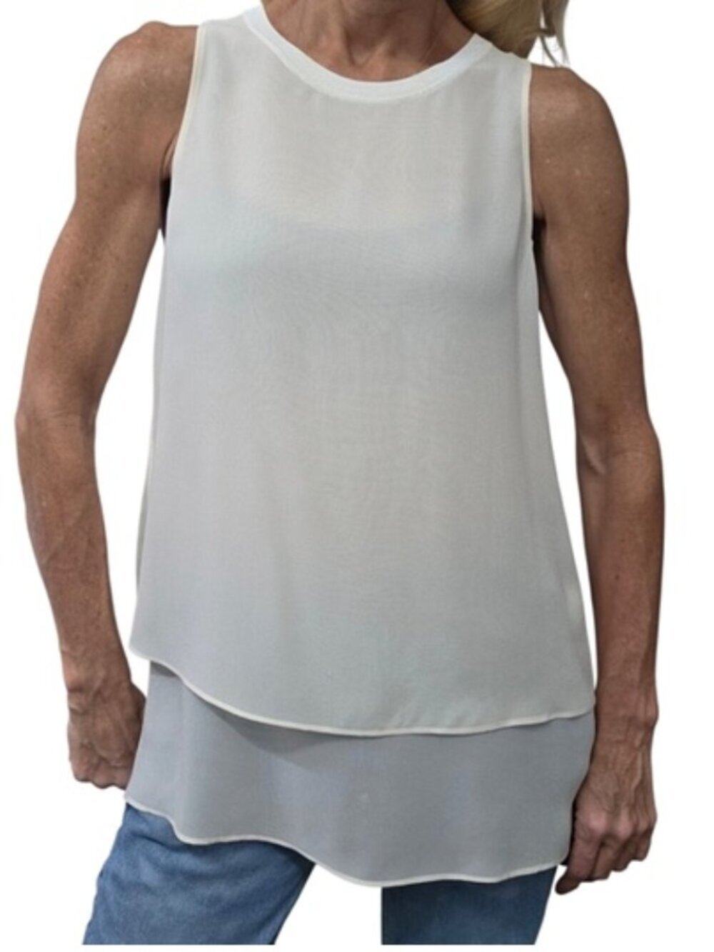 Rag & Bone 100% Silk Layered Split Back Blouse Ivory S